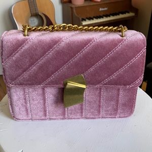 Velvet pink purse with gold chain and gold clasp